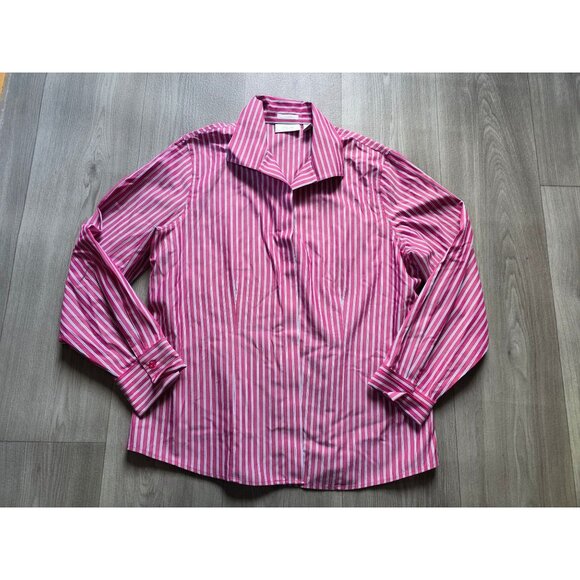 Chicos No-Iron Red & White Stripe Button-Down Shirt Size 2 Large - Picture 4 of 5